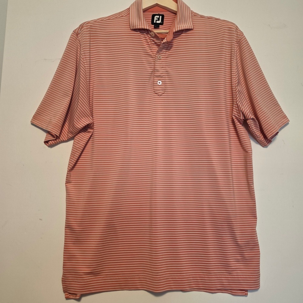 FootJoy Striped Short Sleeve Golf Polo Shirt Coral Orange White Large